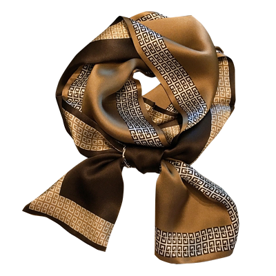 咖啡色春秋真丝长条丝巾妈妈围巾