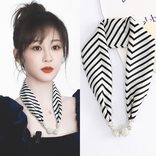 磁铁扣项链丝巾女装饰长条领巾