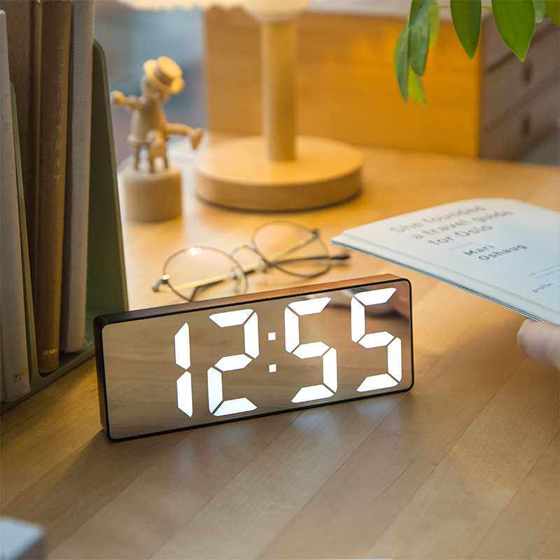 多功能led电子闹钟简约便携镜面数字钟学生宿舍床头专用电子钟表