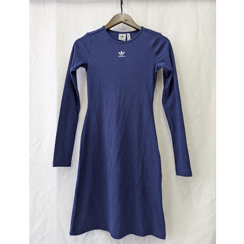 正品 三叶草 adidas Essentials Rib 女子条纹修身性感长袖连衣裙