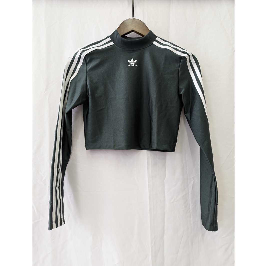 正品 三叶草 adidas CROPPED LS 女子亮晶晶露肚脐长袖T恤 IY4664