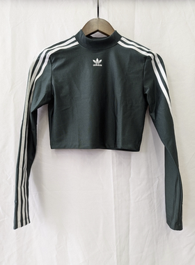  三叶草 adidas CROPPED LS 女子亮晶晶露肚脐长袖T恤 IY4664