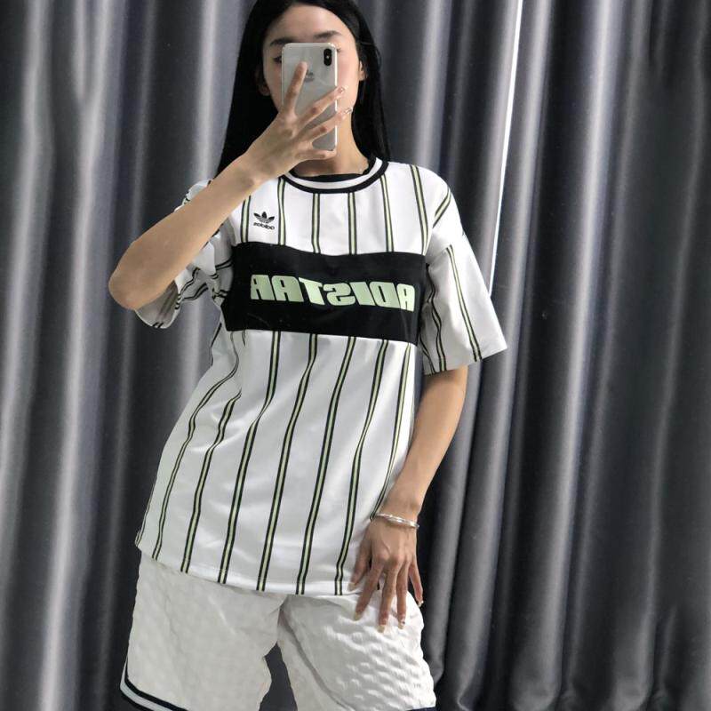 ADIDAS ADISTAR 女子休闲条纹速干清凉冰感复古球衣短袖 DH4236