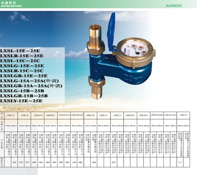 埃美柯LXSL-E旋翼立式湿式冷水表073铁壳DN15DN20DN254分6分1寸