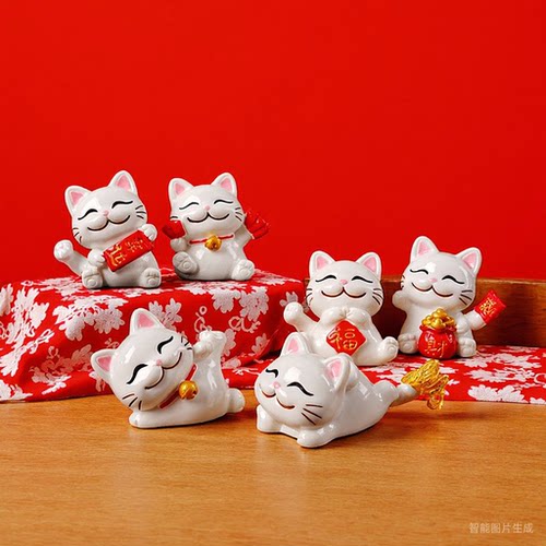 潮玩招财猫树脂摆件可爱办公桌面装饰品工位解压礼物家居公仔摆件