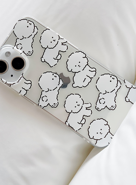 ins风简约白色小狗适用苹果12/13/14/15/16/17proMax手机壳iPhone11/15plus可爱
