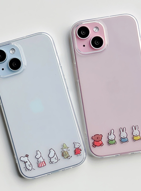 ins风可爱兔子小河马适用于苹果13/14/15/16/17proMax趣味少女手机软壳iPhone11/12MINI透明iPhoneAir