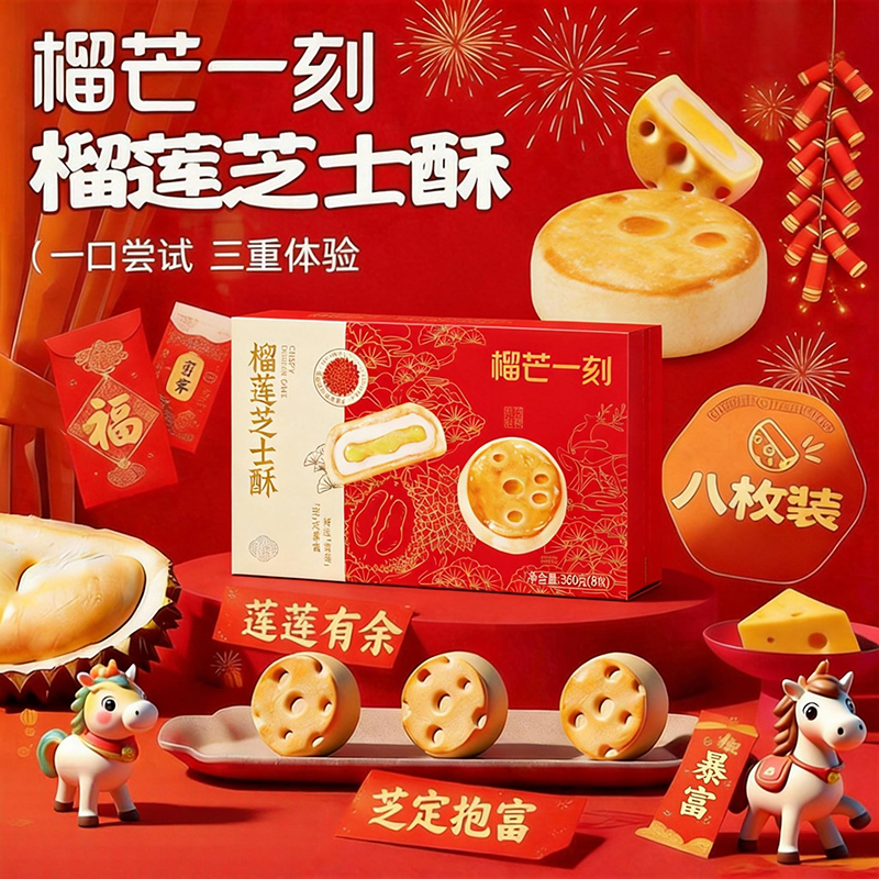 榴芒一刻榴莲芝士酥榴莲饼糕点礼盒小零食点心下午茶年货礼物礼盒