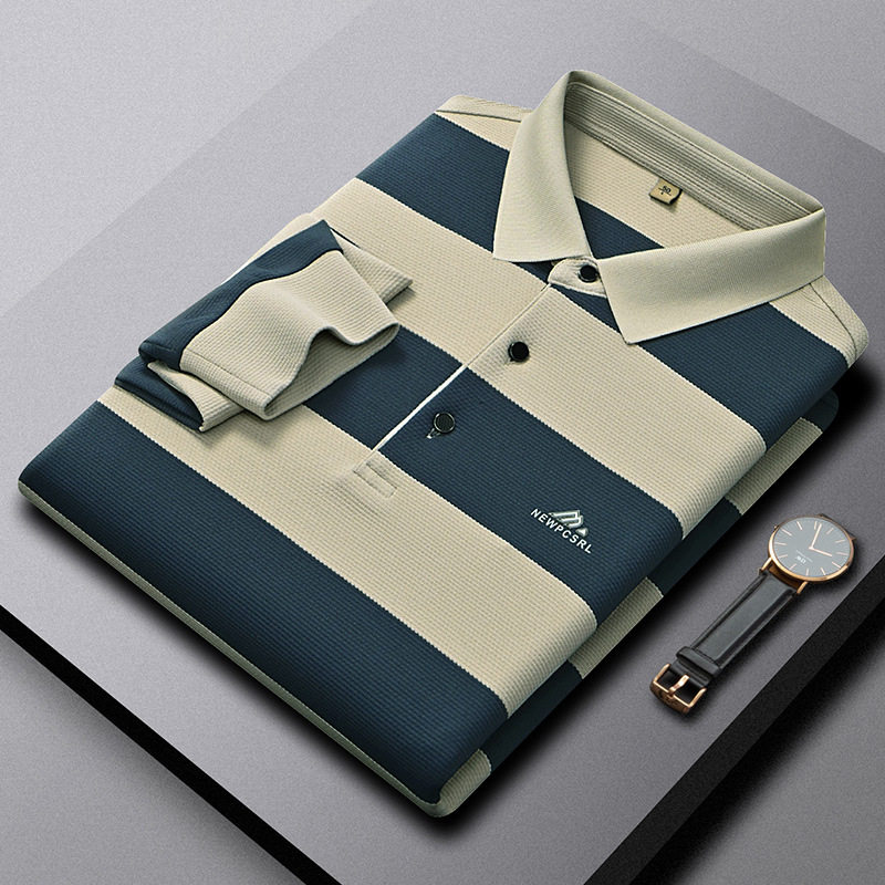 男士长袖t恤春秋季条纹翻领polo衫中年休闲体恤衫爸爸装打底上衣a,男装,Polo衫,淘宝优惠券,粉丝福利购,淘宝优惠卷