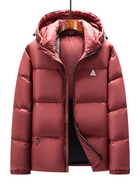 冬季新款男士韩版撞色连帽加厚保暖90白绒羽鸭绒服潮情侣抗寒外套