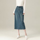 鑫阁复古蓝开叉牛仔半身裙女2026春秋新款 高腰显瘦百搭中长款 裙子