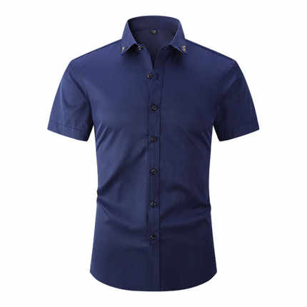 衬衫男短袖士中青年职业商务正装工作寸上衣服大码免烫纯色深蓝色