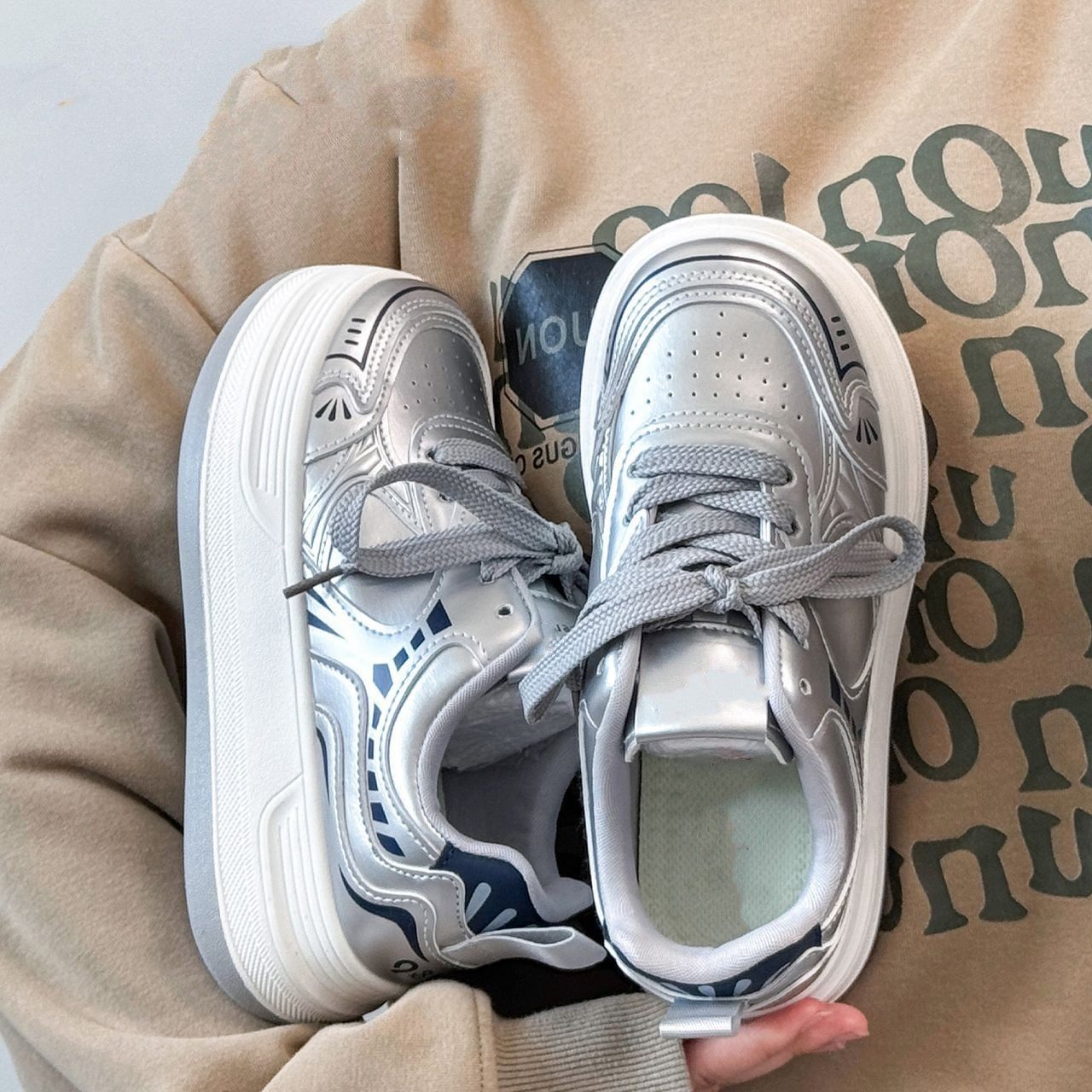 2025秋季厚底小白鞋时尚百搭网红皮面厚底休闲鞋女鞋,女鞋,浅口单鞋,淘宝优惠券,粉丝福利购,淘宝优惠卷