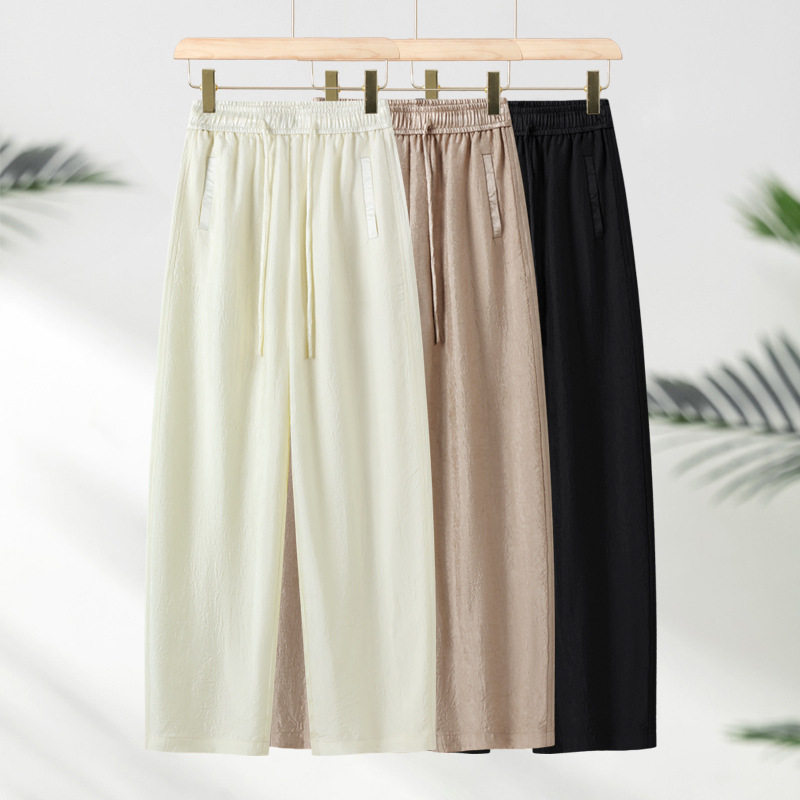 三醋酸100%香蕉裤子阔腿休闲裤女松紧腰2025新款夏季薄款百搭直筒,女装/女士精品,休闲裤,淘宝优惠券,粉丝福利购,淘宝优惠卷