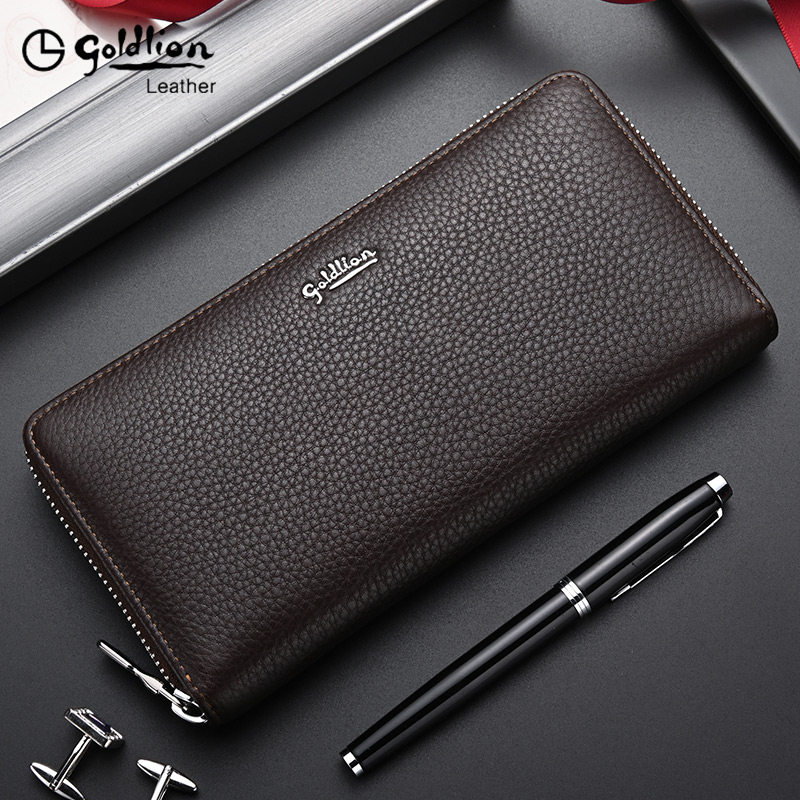 金利来钱包男士长款2023新款真皮男款手包深咖色拉链皮夹手拿包