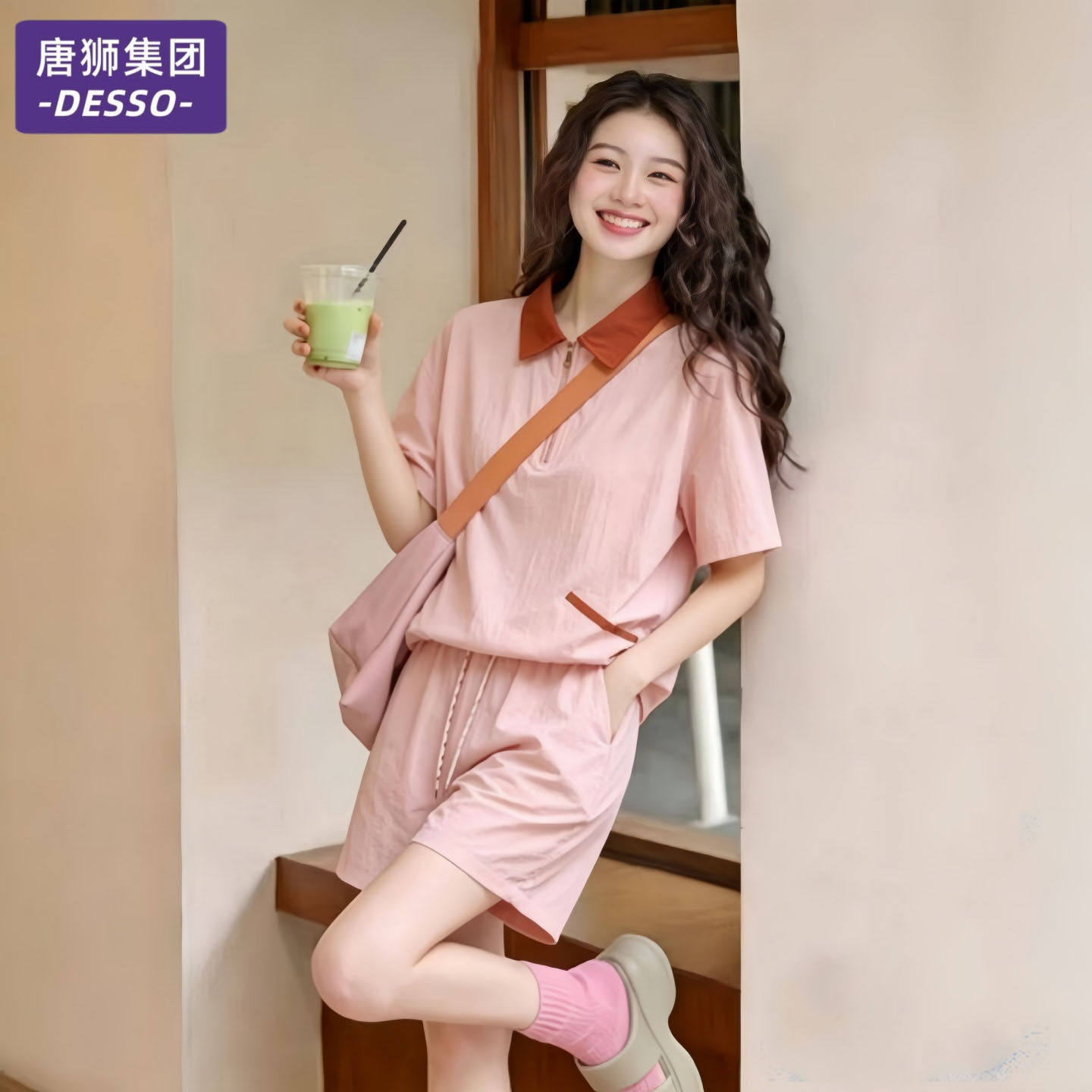 唐狮集团运动套装女2026新款夏季宽松休闲翻领短袖速干短裤两件套