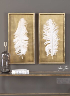 纽约下城公园进口uttermost浮生六梦灵动白羽毛鎏金箔壁饰组86cm