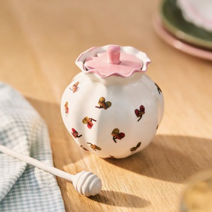 现 纽约下城公园进口乔治亚榛果手工上色花边粉盖蜂蜜罐带木棒