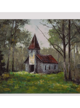 现 纽约下城公园进口格林童话般的林中小屋手绘油画壁饰装饰画