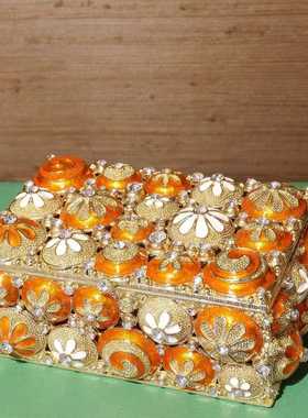 纽约下城公园进口Olivia Riegel橘色太阳花珐琅水晶戒指托珠宝盒