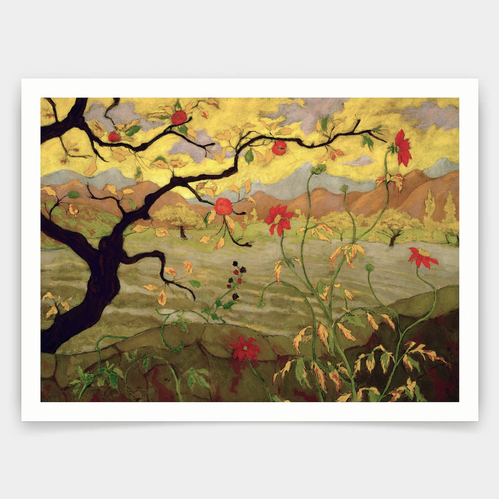 现 纽约下城公园进口画芯装饰画结红果的苹果树80x60cm