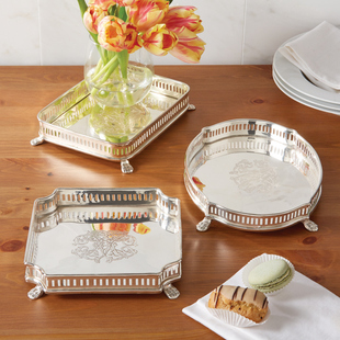 纽约下城公园进口欧式爱丽丝镀银镂空蚀刻有脚花边托盘三款