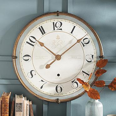 纽约下城公园进口uttermost嘉芙琳浅致蓝月美式铜边木板挂钟81cm