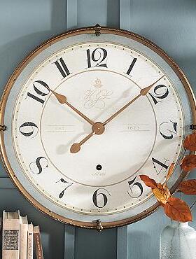 现 纽约下城公园进口uttermost嘉芙琳浅致蓝月美式铜边木板挂钟