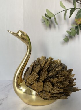 现 纽约下城公园进口金色天鹅湖蓝晶石轻奢铜制桌面装饰摆件礼物