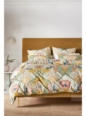 现 纽约下城公园进口镜月祥云清新淡绿色双面纯棉被套枕套组合