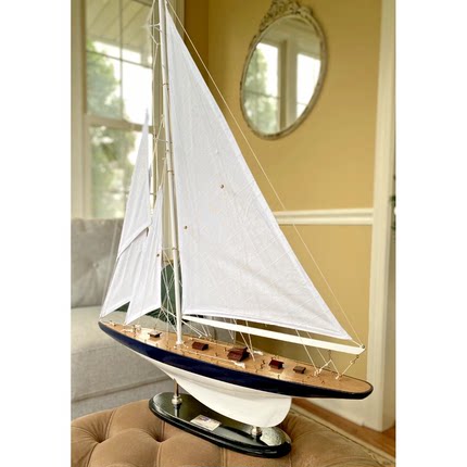 现纽约下城公园进口Authentic Models卫冕冠军彩虹号帆船模型摆件