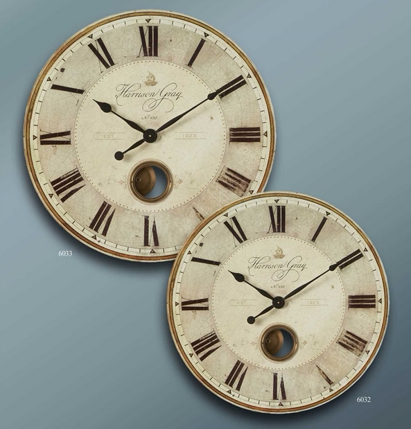 现 纽约下城公园进口哈里森古典美式铜边木板天窗钟摆挂钟58cm