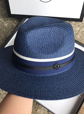 夏季新款草帽深蓝色礼帽出游逛街