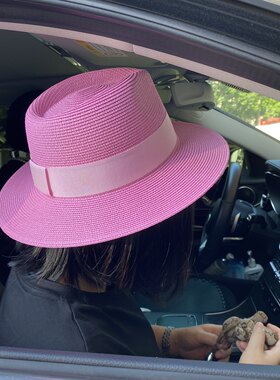 宅女同款玫粉色平檐小礼帽逛街凹造型单品夏天遮阳爵士帽女士小众