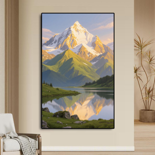 纯手绘油画日照金山客厅聚宝盆背景墙装 饰画玄关入户过道走廊挂画