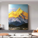 饰画背靠梅里雪山风景壁画高级感挂画 手绘油画日照金山客厅玄关装