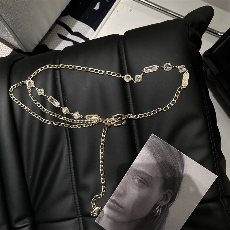 高级感闪闪水钻复古腰链女2023新款嘻哈个性多层链条腰带束腰皮带