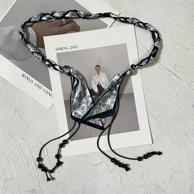 丝巾串木珠辫子腰带女款简约百搭手工编织装饰连衣裙腰绳服装配饰