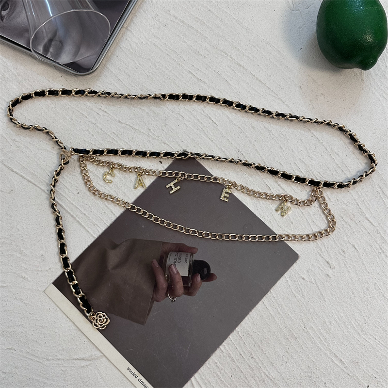 腰带女士腰链装饰高级感小香风字母水钻细腰带金属百搭新款皮带潮