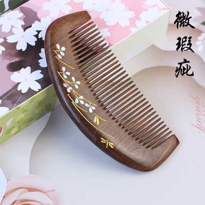 天然金丝檀木梳雕花古风