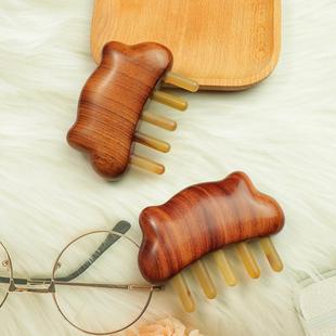 小熊插齿按摩梳女士五爪梳头皮点穴位通头部经络梳子家用天然牛角