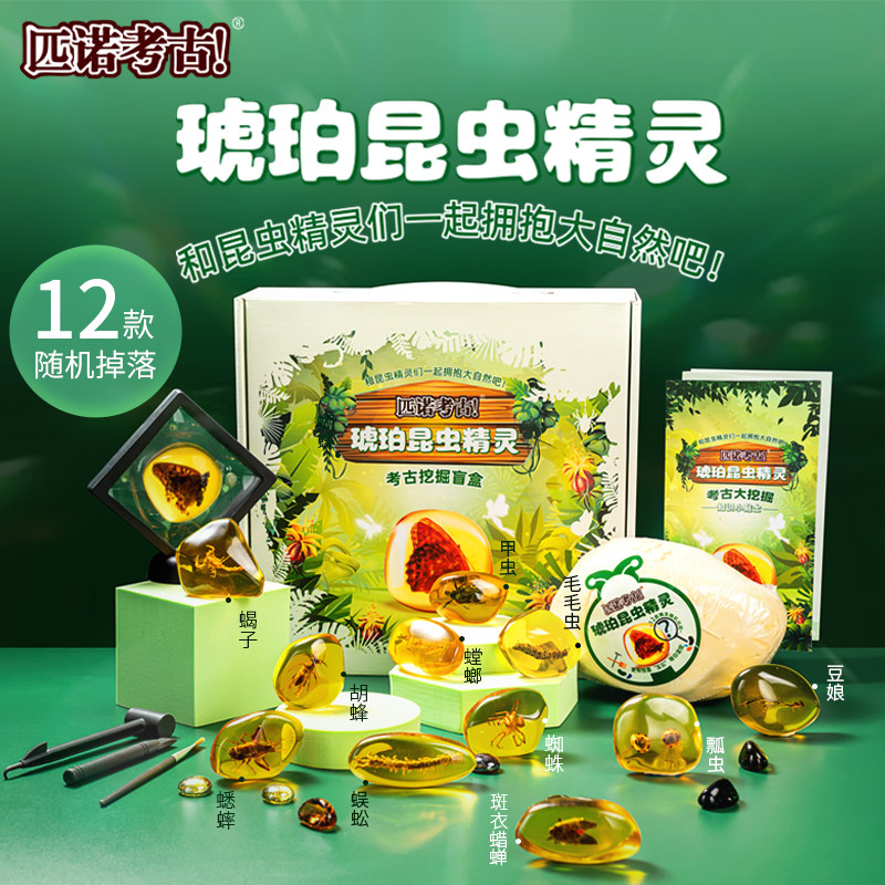 PINAULT ARCHAEOLOGICAL EXCAVATION FOSSILS CHILDRENS EDUCATIONAL HANDMADE TOYS BLIND BOXES AMBER INSECTS ELVES TO SEND DISPLAY SHELVES
