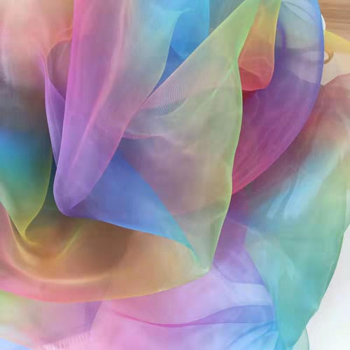 彩虹欧根纱条纹裙子婚庆装饰舞台背景玻璃平七彩幻彩纱DIY布料面