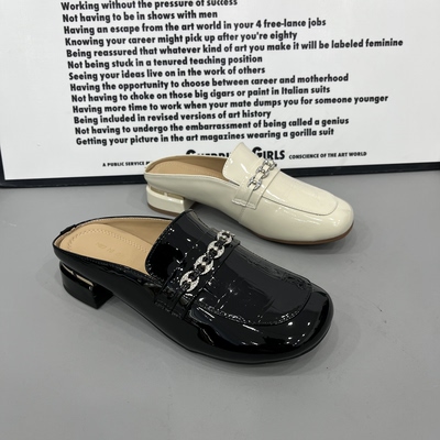 2026女鞋新款方跟包脚拖鞋漆皮亮面漏脚包头拖女潮鞋夏季女潮拖