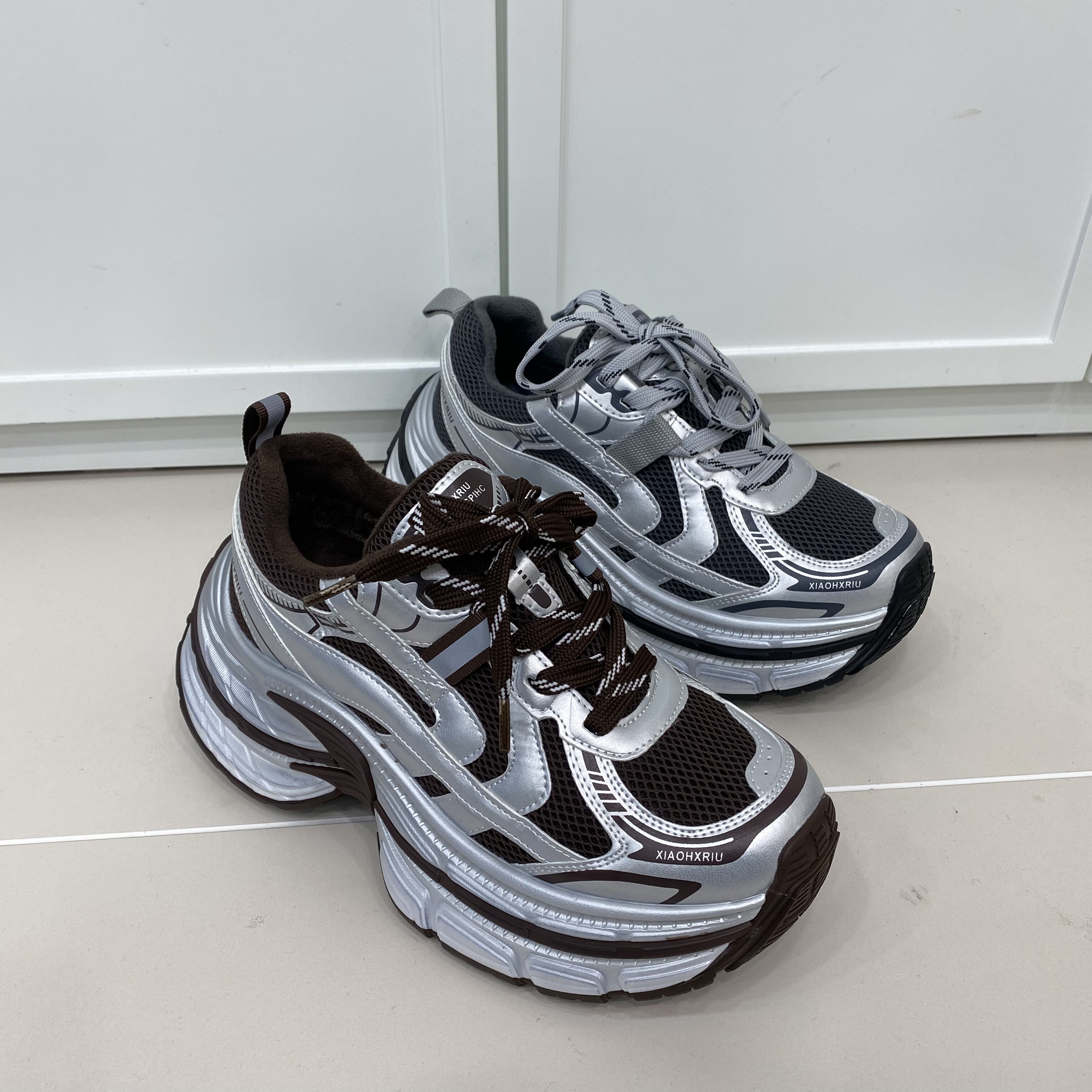 2025冬季女鞋松糕厚底加棉高帮休闲鞋网布增高大棉老爹鞋女棉鞋