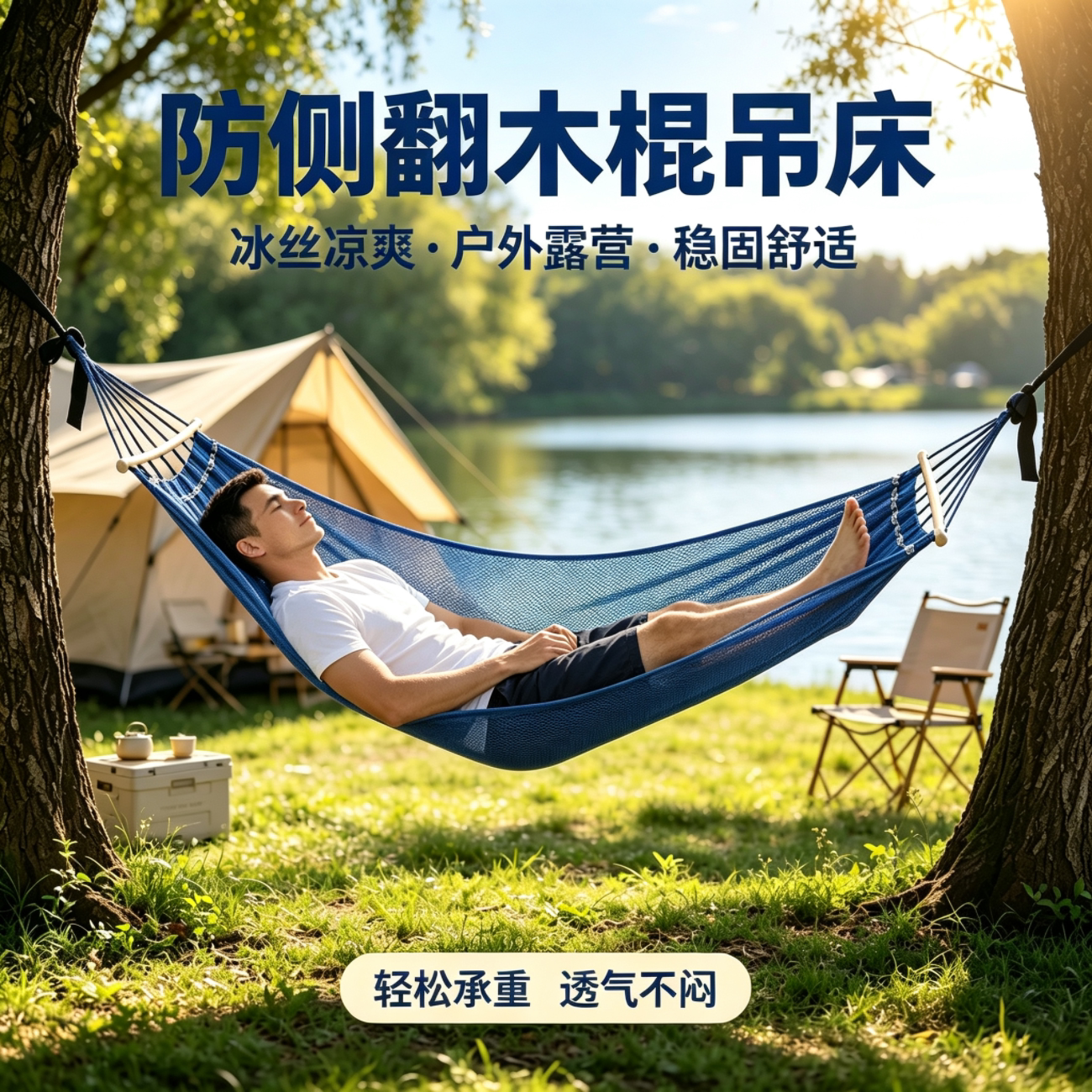带木棍休闲吊床冰丝摇摇床躺椅