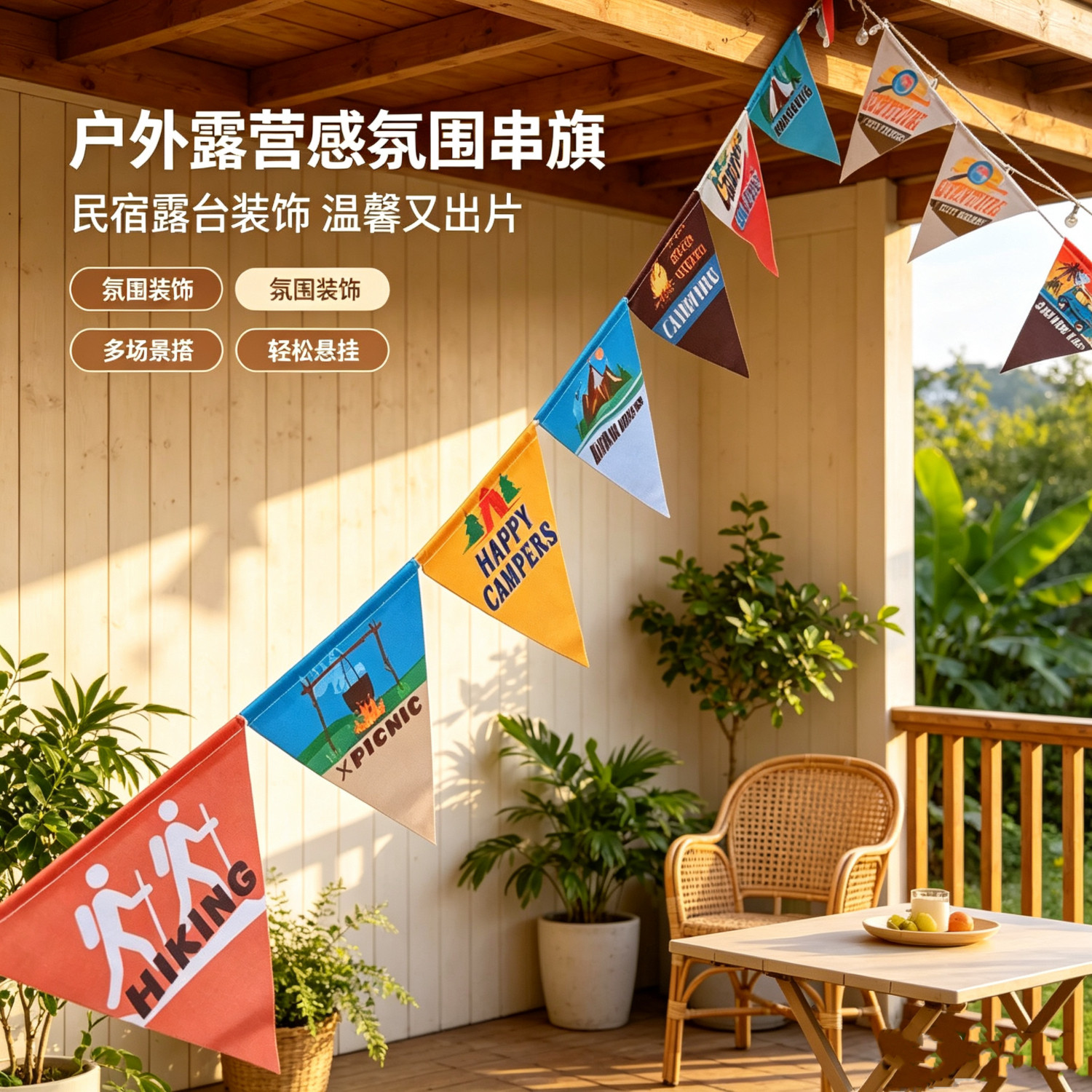 户外帐篷营地旗彩旗三角旗氛围