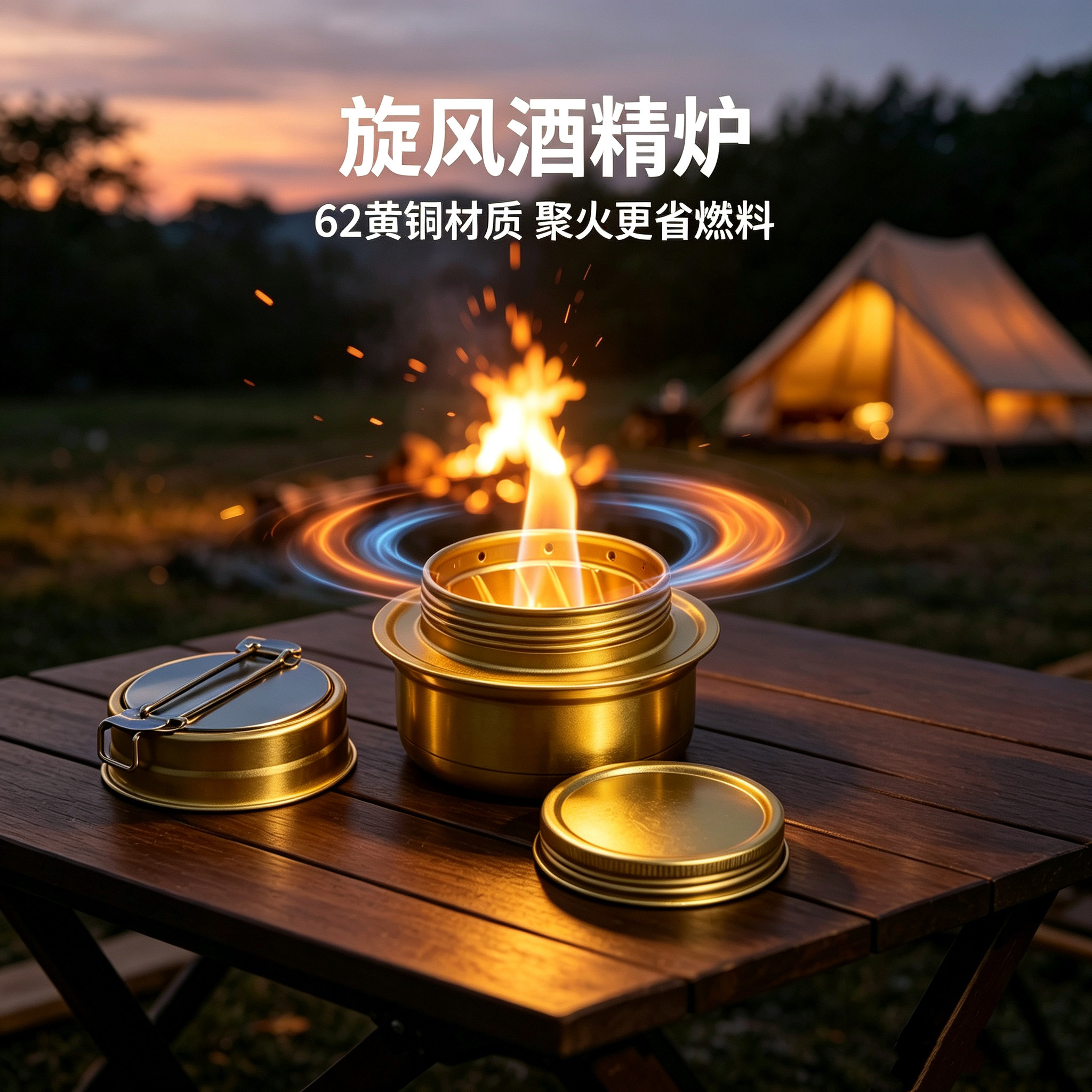 新款火旋风黄铜酒精炉户外液体固体酒精炉火锅煮茶炉旋风火焰设计