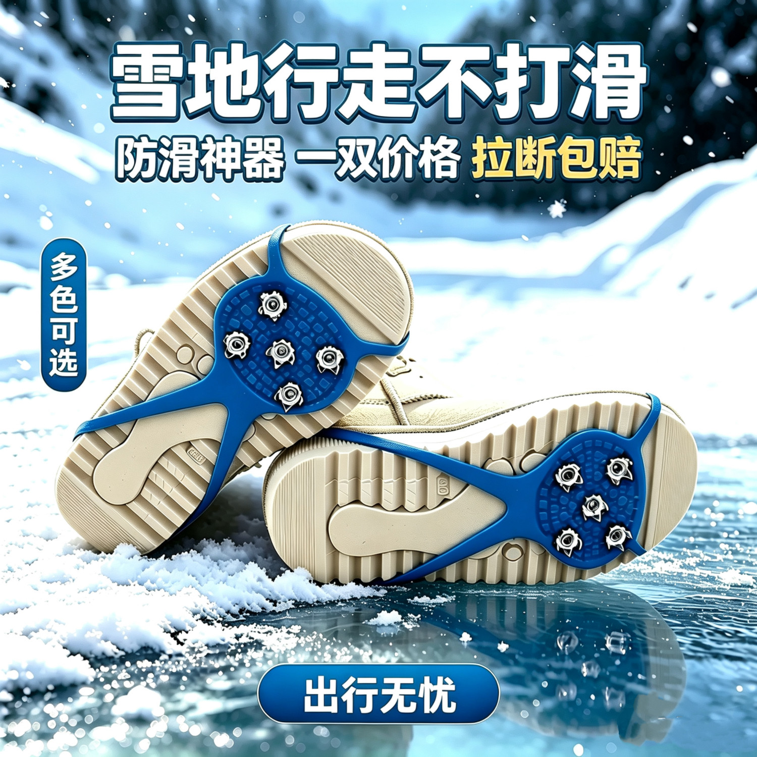 户外防滑鞋套儿童男女成人防滑冰爪冰雪天气防滑神器鞋钉一双价格