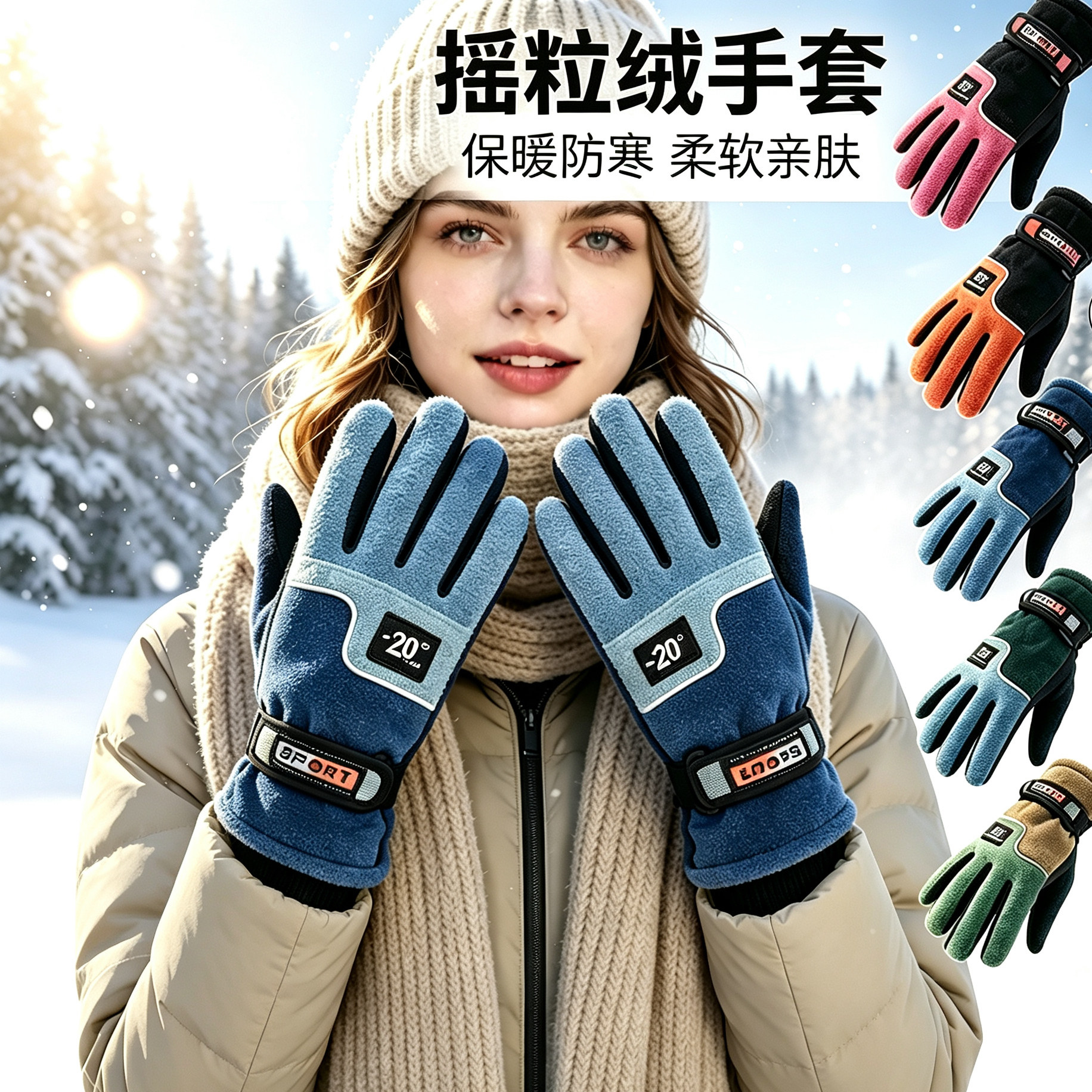 户外登山防风手套男女士儿童冬天骑车行抓绒保暖滑雪学生防寒手套